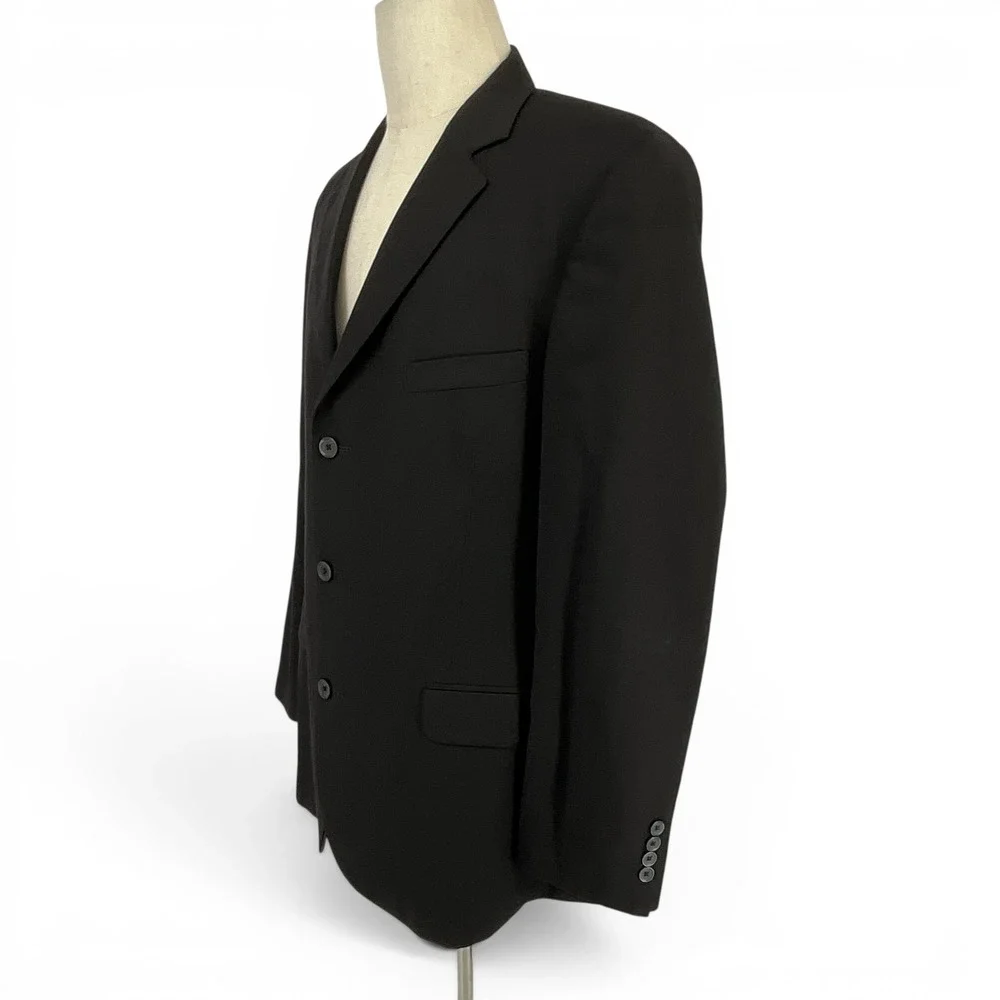 Structure Mens 44L Black 100% Wool 3 Button Blazer‎ Sport Coat Jacket Cut